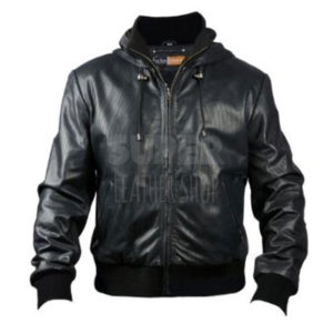 Men’s Black Bomber Soprano Perforated Hooded Jacket – Super Leather Shop