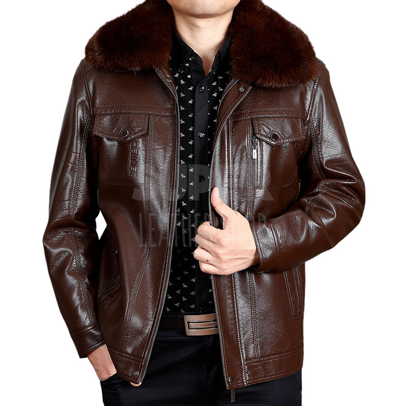 Leather Jacket W Fur Collar | vlr.eng.br