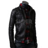 Slim Fit Strap Pocket Black Leather Jacket  (1)