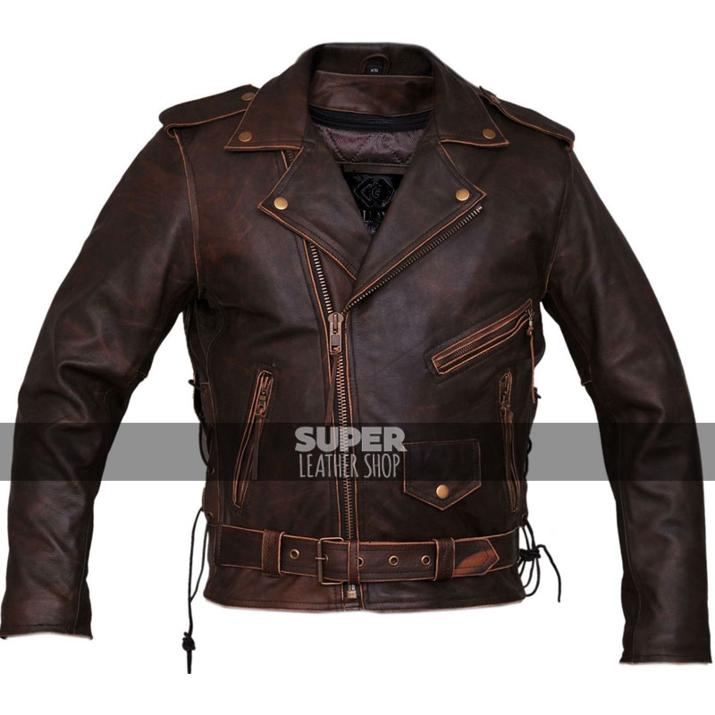 Brando Skull Reinforced Ride Brown Rub Off Vintage Distressed Leather Jacket