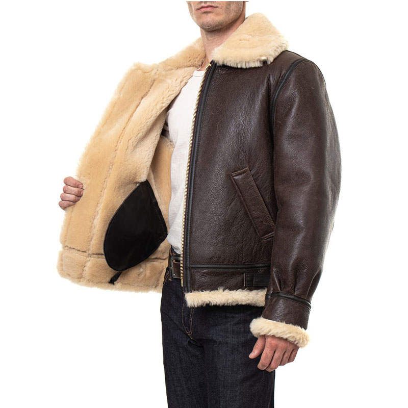 Men Leather Fur Jacket Brown