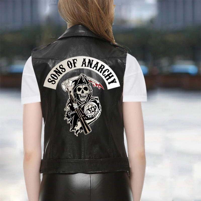 insalubre Derritiendo hielo Women's Sons of Anarchy Motorcycle Leather Vest Jacket Black Sleeveless  Jacket - Super Leather Shop