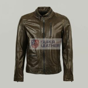 Mens Army Green Leather Jacket