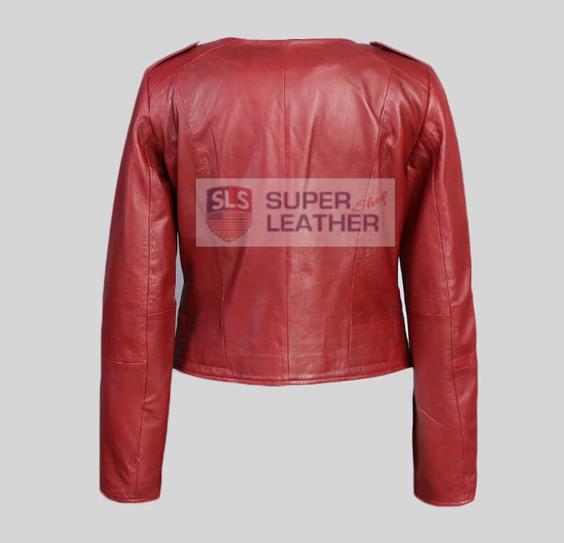 Womens Dark Red Leather Jacket Perfecto Style