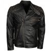 Men’s Vintage Distressed Skull Embossed Motorcycle Black Leather Jacket