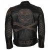 Men's Vintage Distressed Skull Embossed Motorcycle Black Leather Jacket