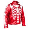 SLS Men Red Skeleton Printing Western Style Leather Jacket