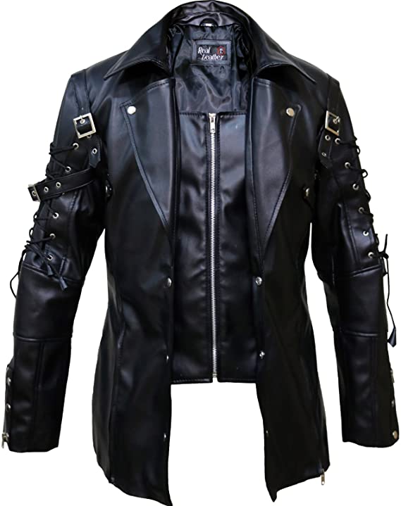 Punk Rave Poison Black & Maroon Jacket Mens Faux Leather Goth Steampunk Military Coat,