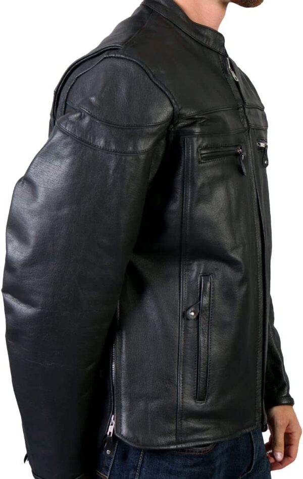 Leather Men's Jacket with Double Piping