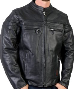 Leather Men's Jacket with Double Piping