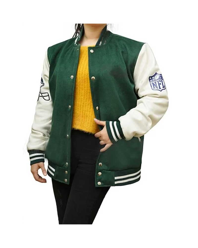 Celebs Leather Jackets Princess Diana Philadelphia Eagles Green Varsity Jacket
