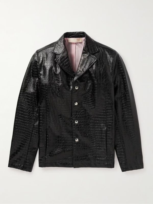 Faux Leather Jacket with Croc Effect for Men