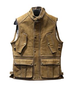 Men’s Brown/Black Retro Rock Hunter Leather Vest