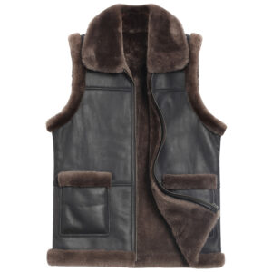 Men’s Coffee Brown Genuine Leather Faux Fur Lined Vest