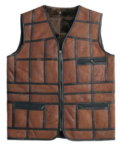 Men’s Brown Leather Black Stripped Vest Classic Leather