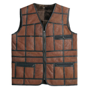 Men’s Brown Leather Black Stripped Vest Classic Leather