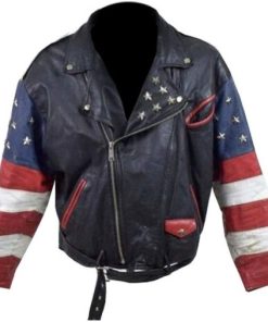 USA Leather Jacket Vintage with Stars Studded