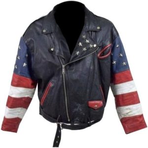 USA Leather Jacket Vintage with Stars Studded