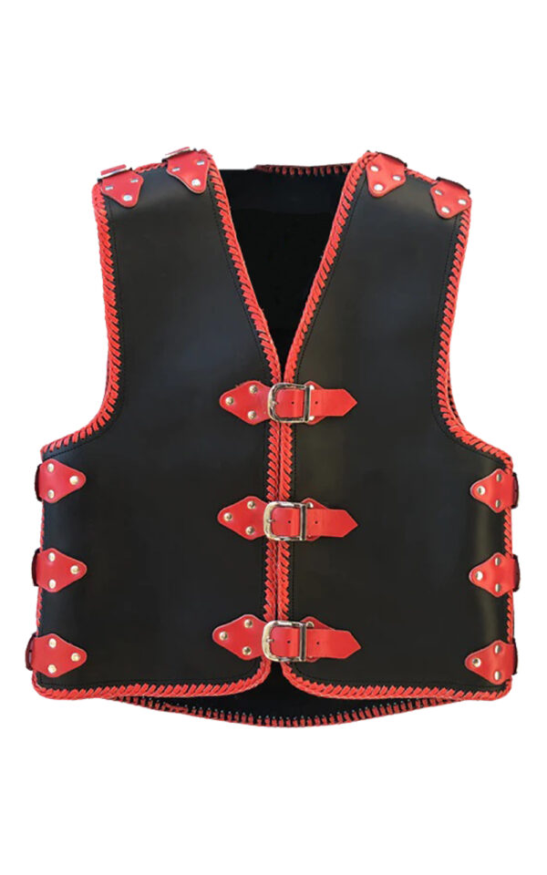 Motorcycle Club Vest with HD Braided, 3-4mm in Red Braiding & Buckles