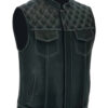 DIAMOND QUILTED MOTORCYCLE CLUB LEATHER VEST in BLACK/RED