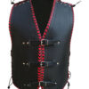 Men Leather Motorcycle Club Vest 3mm Red/White Braiding
