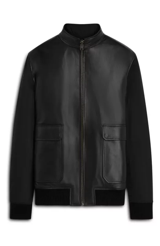 Men's Black Bomber Reversible Leather Jacket