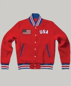 US Red Letterman Bomber Jacket