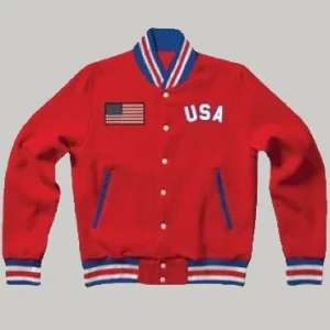 US Red Letterman Bomber Jacket