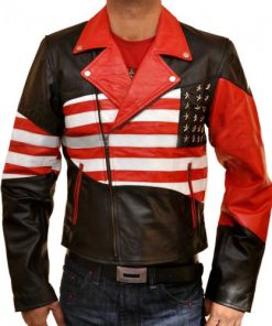 Mens 4th July American Flag Leather Jacket Brown Base