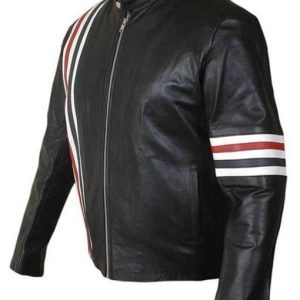 Captain America flag patch black leather jacket