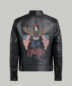 Bald Eagle 4th July patch black leather jacket