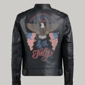 Bald Eagle 4th July patch black leather jacket