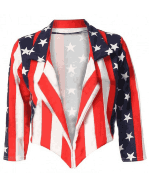 American Independence Day Women Flag Stylish Cropped Leather Jacket