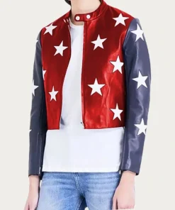 Womens American Independence Day Cropped Leather Jacket