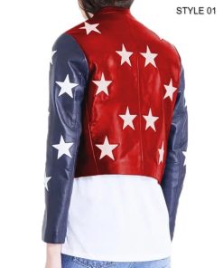 Womens American Independence Day Cropped Leather Jacket