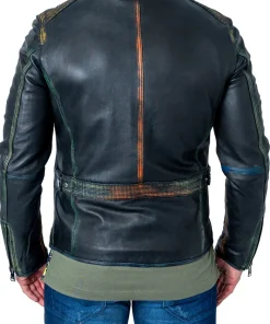 Spray-painted Depth black leather jacket