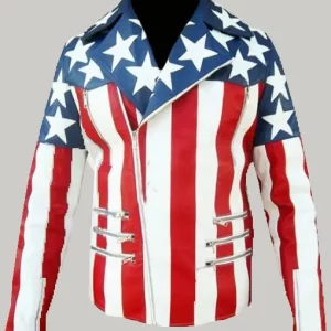 USA Flag Embossed Leather Jacket