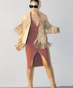 FRINGED LEATHER JACKET in PYRUS NUDE