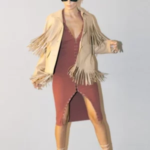 FRINGED LEATHER JACKET in PYRUS NUDE