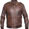 Men’s Flight Bomber Air Force A2 Brown Distressed Leather Jacket