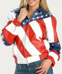 American Flag Women Genuine Leather Jacket