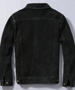 Men’s Western Black Suede Genuine Leather Jacket Classic Turn-Down Collar