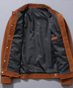 Mens Brown Trucker Western Fashionable Genuine Suede Leather Jacket