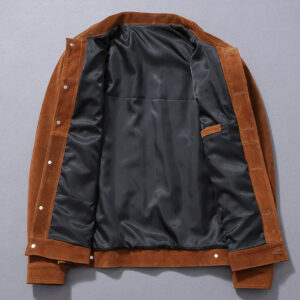 Mens Brown Trucker Western Fashionable Genuine Suede Leather Jacket