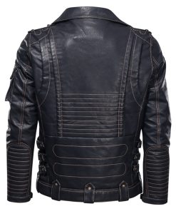 Men’s Black Genuine Biker Café Racer Retro Cowskin Asymmetric Leather Jacket