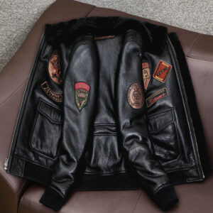 Mens Genuine Sheepskin Leather Military Coat Bomber Jacket