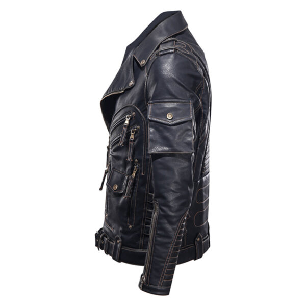 Men’s Black Genuine Biker Café Racer Retro Cowskin Asymmetric Leather Jacket