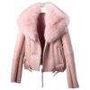 Women’s Pastel Genuine Sheepskin Sherpa Shearling Faux Fur Collar Thick Casual Classic Warm Fashion Luxury Leather Jacket