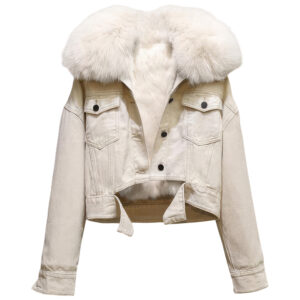 Women's white denim shearling jacket