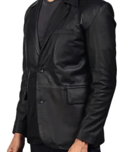 Men's Black Genuine Leather Blazer